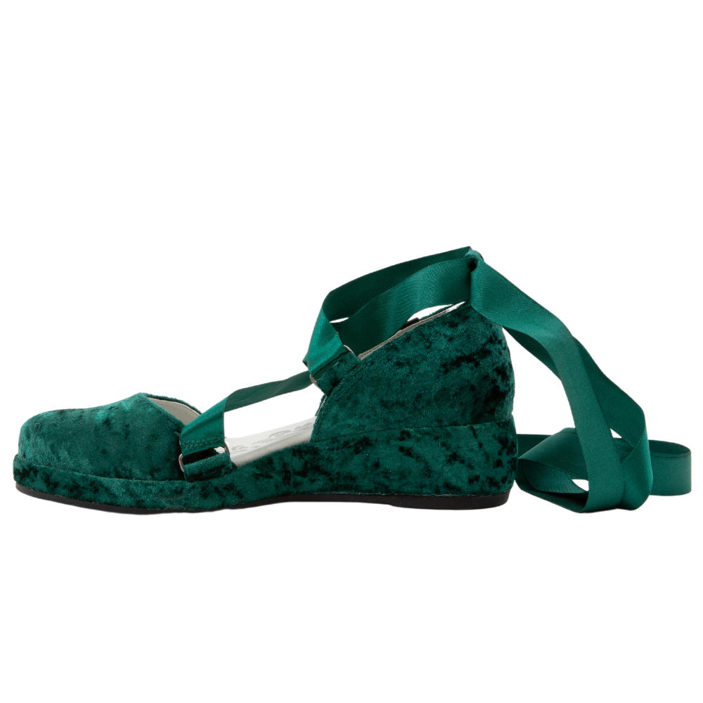 QUADSis Elaine Ballerina Shoes Green Pine Velvet