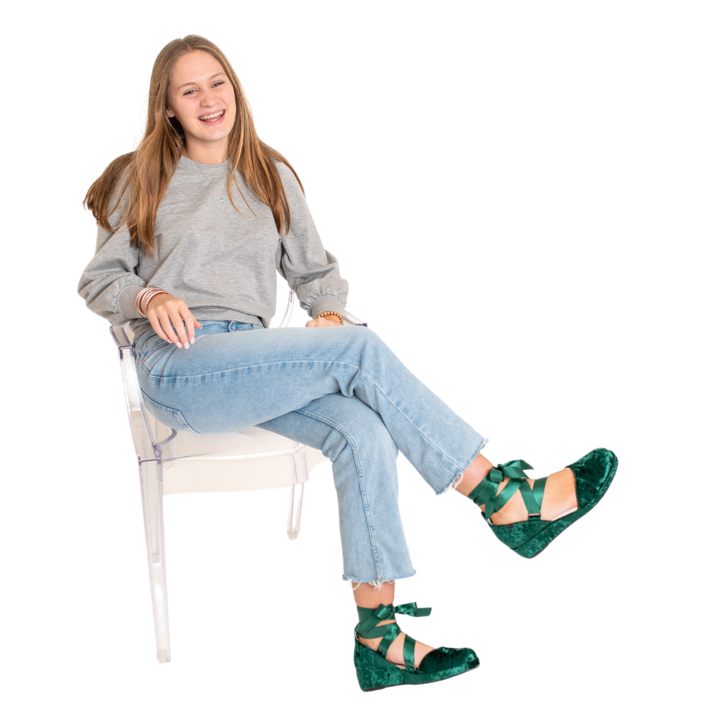 QUADSis Elaine Ballerina Shoes Green Pine Velvet